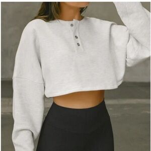 Joah Brown Pearl Grey Cropped Henley Sweatshirt